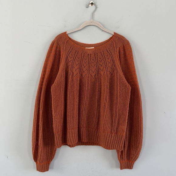 Anthropologie Maeve Lindsay Pointelle Orange Wool Alpaca Knit Sweater - Picture 4 of 8
